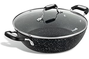 Scoville NEVERSTICK 28cm Shallow Casserole Pot with Glass Lid - Non Stick Casserole Pot, 3.3L Capacity, Suitable for All Hobs Including Induction, Toughened Aluminium, Flake, Peel & PFOA Free, Black