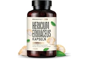 ‎BRAINEFFECT BRAINEFFECT Premium Hericium Erinaceus (Lion's Mane) 180 Kapseln - Hochdosiertes Mushroom Extrakt in Kapselform, Laborgeprüft nach deutschen Qualitätsstandards, Herecium, Stachelbart Pilz
