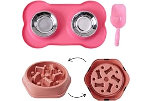 JARCSHOP 2 COMEDERO Gato y COMEDERO Perro 1 COMEDERO Perro ANTIVORACIDAD y 1 Pala. Comederos para Perros, Comedero Gatos y Comedero Antivoracidad Perro - Comedero Perro Pequeño y Comederos Gatos (Rosa)