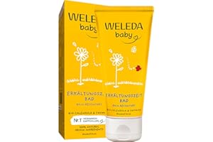 ‎WELEDA WELEDA Bio Baby Calendula Erkältungszeit Bad – Naturkosmetik Erkältungsbad mit Thymian, Latschenkiefer & Lavendel wirkt durchwärmend – Natürlicher Erkältung Badezusatz für Baby & Kind (vegan, 75ml)