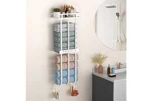 ZDDLOINP Bathroom Towel Rack with Metal Shelf, Towel Rack Wall Mounted for Rolled Bath Towels Organizer, White Towel Holder for Bathroom, RV, Sauna,Hotel L11*W6.4*H32inch