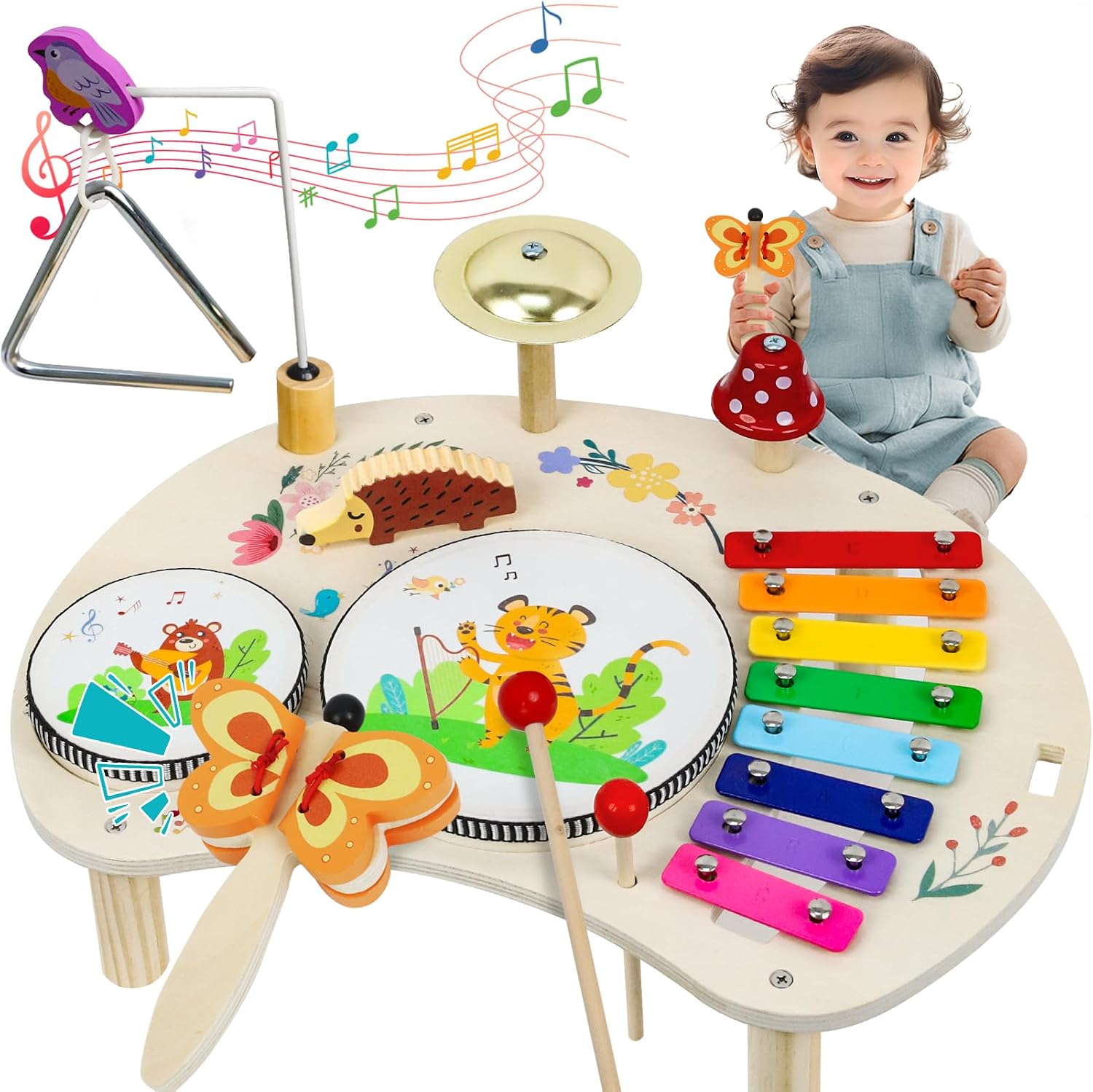 LZDMY instrumentos musicales para niños de 1 2 3 años,juguetes de música para bebés batería triángulo xilófono instrumentos niños,set de música montessori juguetes cumpleaños pascua regalo niño y niña