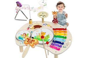 LZDMY Instruments de Musique Bébé 1 2 3 Ans,Jouets Musicaux en Bois Tambour Bébé Xylophone Triangle Batterie et Percussions pour Enfants, Jouets Montessori Anniversaire Pâques Cadeau Garçon Fille