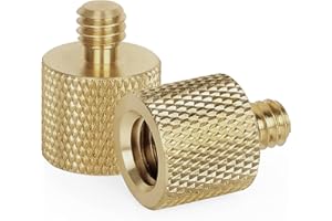 ANWENK Standard 3/8"-16 Female to 1/4"-20 Male Tripod Thread Reducer Screw Adapter (Brass) Precision Made (2 Pack)