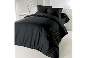 douceur d'Intérieur CDaffaires Bettdeckenbezug, 240 x 220 cm, 100 % Baumwolle, 57 Fäden/cm², Kohlschwarz
