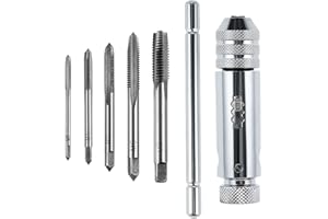 HSEAMALL T-Handle Ratchet Tap Wrench Set, Adjustable Tap Holder Screw Thread M3-M8 Metric Metal Hand Thread Taps for Tap and Die Sets (M3-M8, Silver)