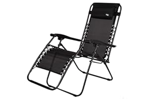 AKTIVE Silla Plegable, Gravedad Cero, Negro, con cojín y reposapiés, Cómoda y Resistente, Antivuelco, Acero y textileno, Máximo 110 kg, Jardín, Camping, Tumbonas Plegables para Exterior (61142)