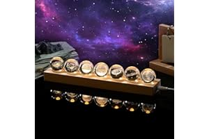 FIYSON 3D Kristallkugel Nachtlicht,USB 40mm Galaxie LED BallLampe,7 Stück Sonnensystem Kristallkugel,Holzsockel,Projektorlicht Nachttischlampe für Weihnachten/Geburtstag Astronomie Geschenk (Stil 3)