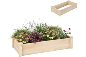 HOMASIS Orto Rialzato da Esterno in Legno di Pino, Vaso per Piante con Fondo Aperto, Fioriera da Giardino per Fiori, Verdure e Erbe da Balcone o Terrazza, Naturale (120 x 61 x 25,5 cm)