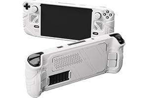 playvital Mecha Protective Case for Steam Deck – Anti-Slip Silicone Grip Cover for Steam Deck OLED & LCD | Shockproof Shell with Back Button Enhancement Set & Thumb Grips & Stickers – White