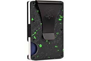 ROSSM Carteras para Hombre con Bloqueo RFID - Tarjetero Hombre Minimalista de Fibra de Carbono y Metal para Tarjetas de Crédito con Pinza y Banda Elástica para Billetes