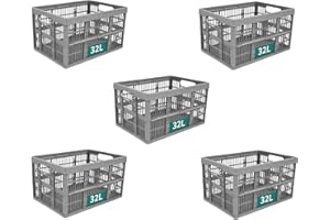 Optimal Products Strong Folding Collapsible Plastic Storage Crates Boxes Stackable Basket 32L (PACK OF 5)