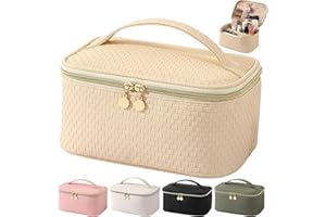 Bestash Neceser Maquillaje,Neceser Mujer Grande Viaje con Porta Brochas,Impermeable Bolsa de Maquillaje Organizador con Compartimento (Beige)