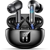 EUQQ Wireless Bluetooth 5.4 Headphones with ENC Noise Cancelling Mode Transparency, 36h Autonomy, LED Display, Deep Bass, Tou