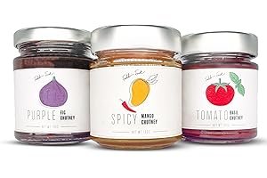 ‎FOODOKO FINEST FOODOKO FINEST - Gourmet Chutney Trio Set für Feinschmecker | Spicy Mango Chutney, Lila Feigen Chutney, Tomaten Basilikum Chutney (3x180g)