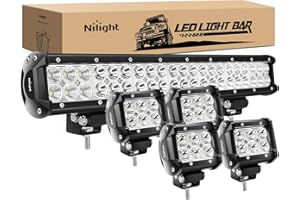 Nilight - ZH003 20Inch 126W Spot Flood Combo Led Light Bar 4PCS 4Inch 18W Spot LED Pods Fog Lights for Jeep Wrangler Boat Truck Tractor Trailer Off-Road, 2 Years Warranty