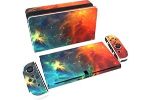 ‎PLAYVITAL PlayVital Skin Sticker für Nintendo Switch OLED Modell,Aufkleber Sticker Decal Folie Abziehbild Faceplates Klebefolie für Switch OLED Konsole&Joy Con&Dock&Grip(Orange Stern-Universum)