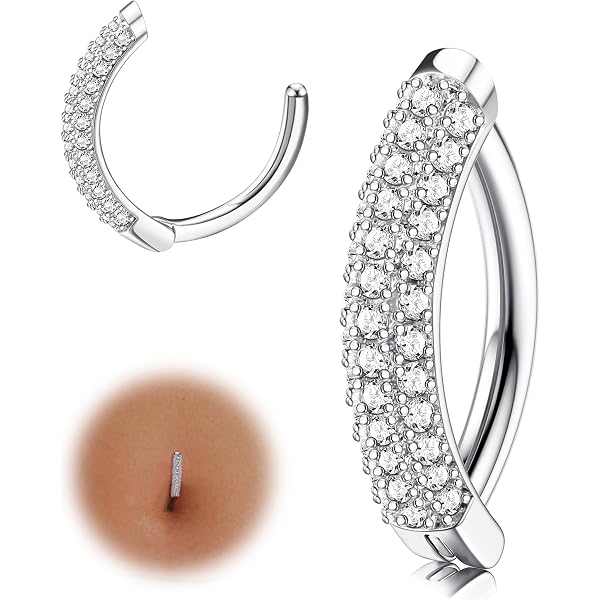 LOLIAS 12Pcs 14G Clicker Piercing Nombril Anneau - Acier Chirurgical Papillon Coeur Zircone Argent
