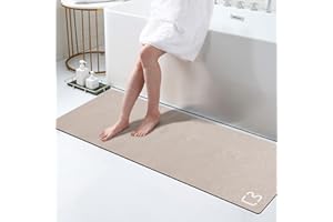 RUERYA Omulla Grand tapis de bain extra long en terre de diatomée taupe 40 x 120 cm, super absorbant, antidérapant, séchage rapide, pour sol de salle de bain, baignoire, douche, évier