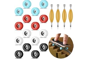 Zhehao 20 Pieces Fingerboard Tool Set Bearing Wheels with 4 Pieces Tool Screwdriver and Nut Driver Compatible with Most Fingerboard Trucks(White, Black, Red, Light Blue)