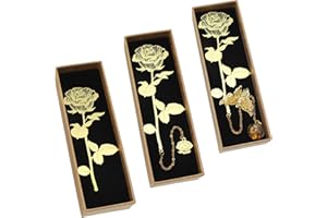 OKVGO Urocza urocza złota róża kwiat metalowa zakładka, prezent dla czytelnika, nauczyciela i ucznia, prezent na Święto Dziękczynienia, Boże Narodzenie i urodziny, zestaw 3 szt. (złoty styl D)