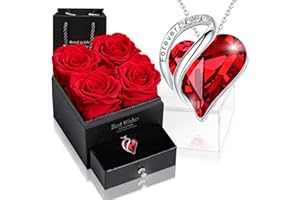 sopalmy Geschenke für Mama, Ewige Rose Box mit Herz Halskette, Upgrade Geschenke für Frauen mit Ewige Echte Rosen & Herz Halskette aus 925 Sterlingsilber Schmuck Rosenbox für Geburtstag Valentinstag