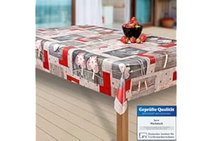 ‎LARO laro Wachstuch-Tischdecke Abwaschbar Garten-Tischdecke Wachstischdecke PVC Plastik-Tischdecken Eckig Meterware Wasserabweisend Abwischbar EZ, Muster:Herz. rot/grau, Größe:100-140 cm
