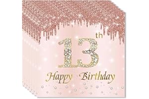 ParPix 24 Stk Roségold Servietten 13. Geburtstag Mädchen, 33x33cm Servietten Teenager,Servietten Geburtstag 13 Jahre,Papierservietten Geburtstagsdeko 13 Jahre,Teenager 13. Geburtstags Papierservietten