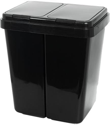 Garneck Müllbehälter Schwarz – Doppelte Abfalleimer Für Badezimmer & Küche, 22x21,5x20 Cm, Trocken/Nass-Trennung
