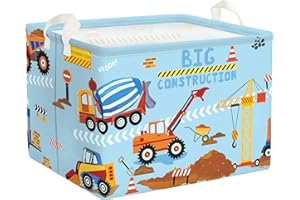 HUUMONSS Construction Vehicle Baby Laundry Hamper Collapsible Clothes Kids Storage Basket Large Boys Gift Toy Box Bin for Nursery Room, Excavator, 36L