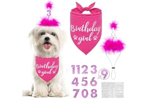 BINGPET Dog Birthday Party Supplies,Girl Dog Birthday Bandana Set,Soft Scarf with Cute Doggie Birthday Hat,Great Puppy Outfit,Gift and Decoration Set with 0-8 Figures