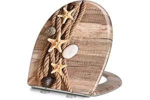 Premium WC-Sitz Toilettensitz mit Absenkautomatik, YOTOREE Toilettendeckel, O Form Duroplast Klodeckel mit Verstellbaren Scharnieren, Quick-Release Funktion für einfach Reinigung, Gelber Seestern