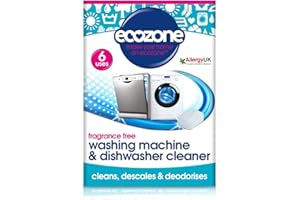 EcoZone Washing Machine & Dishwasher Cleaner Tablets, 2-in-1 Treatment Kit Cleans, De-Scales & De-odorises, Fragrance Free, Plastic Free, Natural Vegan Friendly Plant-Based Cleaning (Pack of 6)