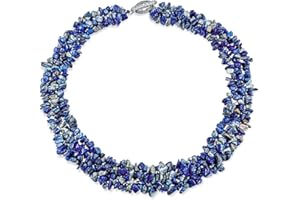 BLING JEWELRY Big Chunky Purple Amethyst Pink Quartz Black Onyx Blue Lapis Green Pink Quartz Blue Red Turquoise Gemstone Chips Cluster Multi Strand Statement Bib Collar Necklace For Women