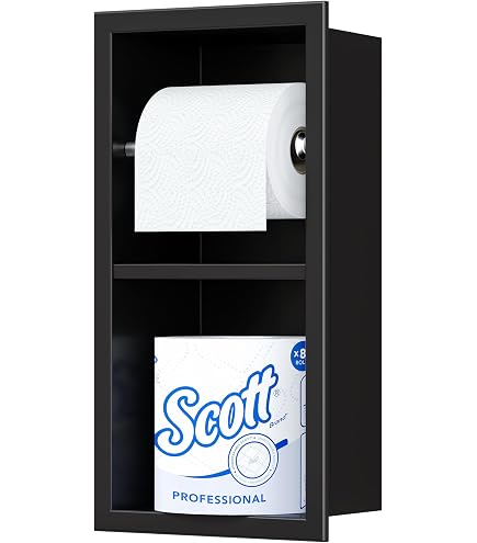 Porte-papier Toilette Encastré Bernkot – Acier Inoxydable, 63 X 15 X 15 Cm – Avec Rangement Pour Rouleaux Et Brosse WC
