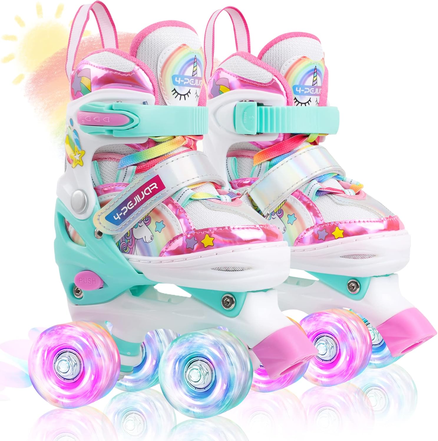Patines Unicornio para Niños Patines Roller Quad Ajustables con Ruedas Luminosas para Niñas y Niños Principiantes
