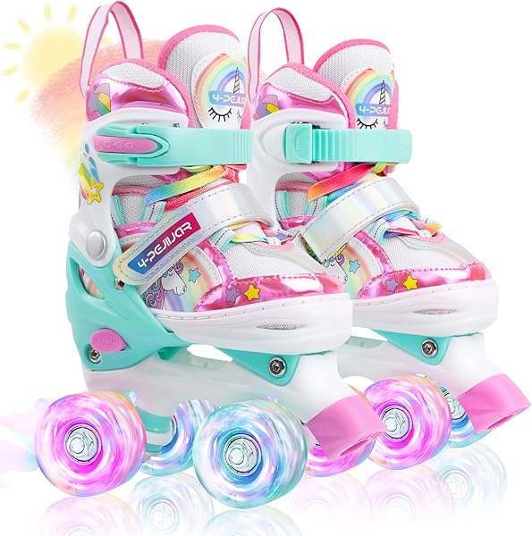 Patines Unicornio para Niños Patines Roller Quad Ajustables con Ruedas Luminosas para Niñas y Niños Principiantes - 1