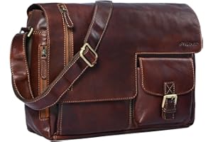 STILORD 'Mika' skórzana torba vintage br±z mê¿czy¼ni uni office praca du¿e torba na ramiê teczka na laptopa teczka A4 DIN torba 15,6 cala prawdziwa skóra, Kolor:koniakowy - ciemnobr±zowy