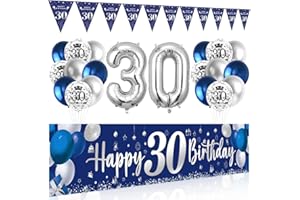 BLUELVES 30. Geburtstag Deko Banner Luftballons Wimpel Girlande Hintergrund Ballons Marineblau Silber für Männer Frauen Party Deko