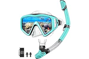 FUQIDUO Kit de plongée pour adulte avec masque de plongée et tuba sec, étanche, anti-buée/anti-fuite, en verre trempé, pour la plongée avec tuba, la natation et la plongée