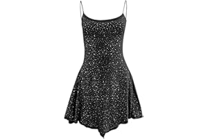 LOSSLO Damen Abendkleid Kurz Spaghettiträger Glitzer Kleid Elegant Minikleid Sexy A-Linie Kleider Casual Loose Abendkleider Kurze Partykleid Solide Glitzerkleid Retro Cocktailkleid,Frauen