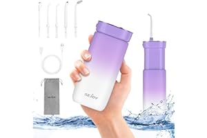 SEJOY Bezprzewodowy irygator do jamy ustnej, przenośny, podróżny, wpuszczany zbiornik na wodę, wodoszczelność IPX7, z trybami DIY, 5 dysz do domu, w podróży