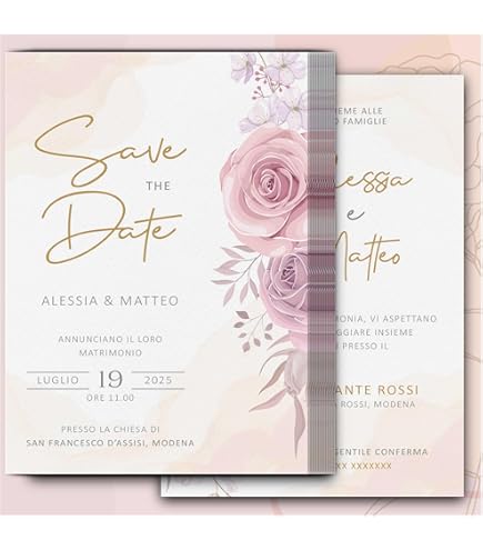 Set 20 Partecipazioni Matrimonio Personalizzate Art.065 - Inviti Nozze Con Buste E Biglietto Bomboniera - Foto 2