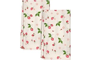 Miss Adola Tea Towels Set of 2-18"x26" Cotton Kitchen Towels with Hanging Loop Floursack Dish Cloths Cute Funny Reusable Hand Towel for Housewarming Kitchen Decor, Strawberry