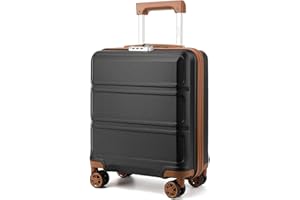 KONO Kleiner Koffer Handgepäck Hartschalenkoffer für Easyjet Handgepäck 45x36x20 cm, Leicht Reisekoffer mit 4 Rollen und TSA Schloss (Schwarz/Braun)