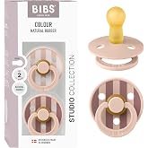 BIBS Colour Studio Pacifier, 6-18 Months, Pack of 2, Block Blush | Round Teat | Natural Rubber Latex | Size 2 | BPA Free | Ma