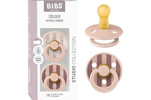 BIBS Colour Studio Schnuller 2er-Pack. BPA-frei. Kirschform Nippel. Naturkautschuk/Latex. Hergestellt in Dänemark. Größe 2 (6-18 Monate). Block Blush