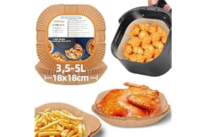 HONYAO 18x18 cm Fogli di Carta Forno per Friggitrice ad Aria 3,5-5 L,100 Pezzi Antiaderente Usa e Getta Carta Pergamena, Impermeabile Antiolio Accessori per Air Fryer - Quadrato
