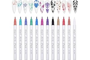 Kalolary 12 Couleurs 3D Stylo Nail Art Graffiti Pen, Stylo Vernis à Ongles DIY Manucure Décoration Dotting Pen Beauté de Manucure pour Halloween Noël