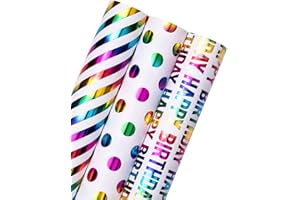 RUSPEPA Birthday Wrapping Paper Roll - Mini Roll - 3 Rolls - 43.2cm x 3.05m Per roll - Colorful Foil Birthday Design for Party, Holiday, Baby Shower